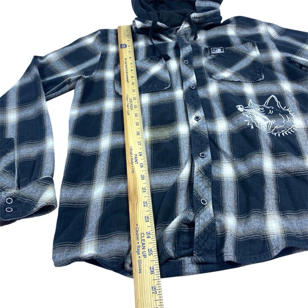 Lurking Class Flannel Shirt Hoodie Mens L Black Plaid Button Up Hooded Dog - Picture 8 of 10